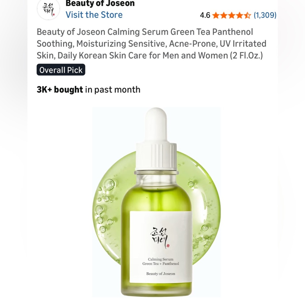 New in Box! Beauty of Joseon Calming Serum - Green Tea + Panthenol (Light Green)